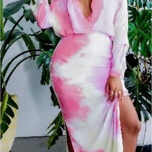 Elegant Pink and White Tie-Dye Dress